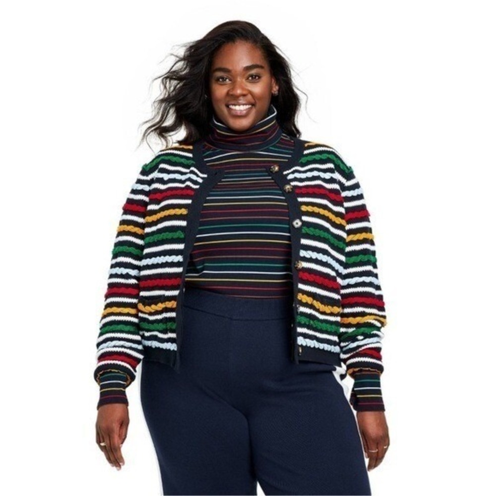 La Ligne x Target Multicolor Textured Striped Cardigan Sweater Navy XL NWT